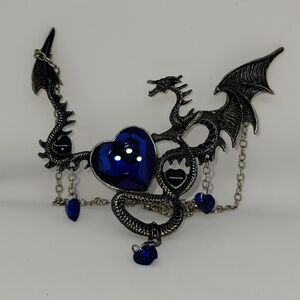Dragon Pendant with Blue Gemstone Renaissance festival decor Fantasy D&D